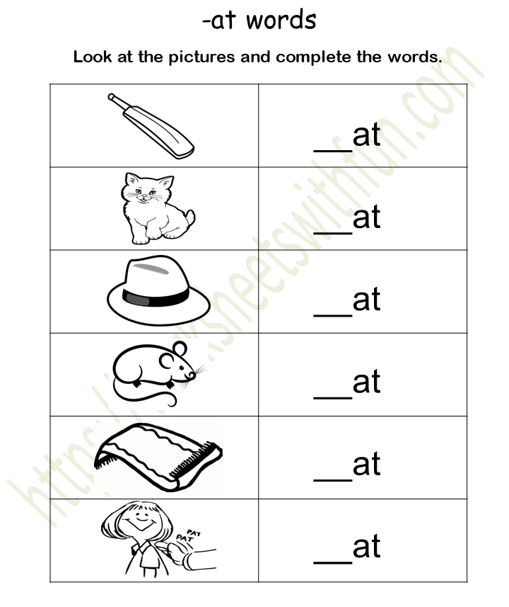 English General Preschool At Word Family Worksheet 1